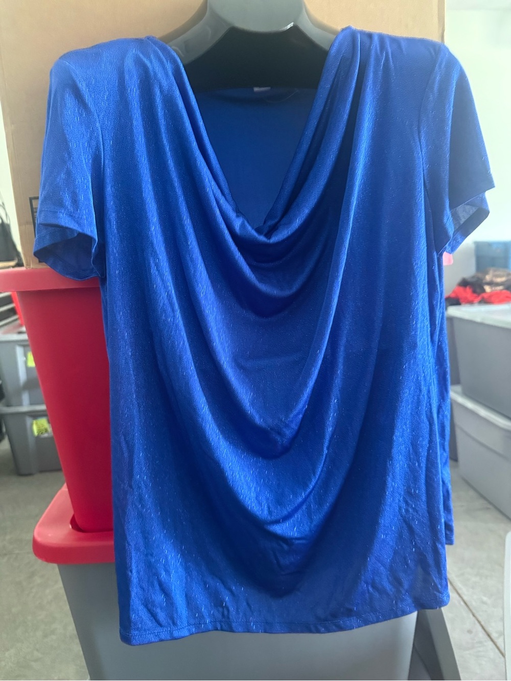 Women's Royal Blue Draped Cowl Neck Top p57